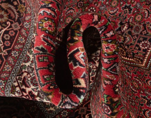 Close-up detail of New Bijar rug from Iran / Persia showing Wool weave