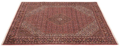 Corner detail of New Bijar rug showing border pattern and Wool pile