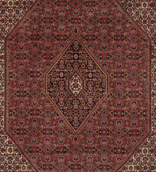 Corner detail of New Bijar rug showing border pattern and Wool pile
