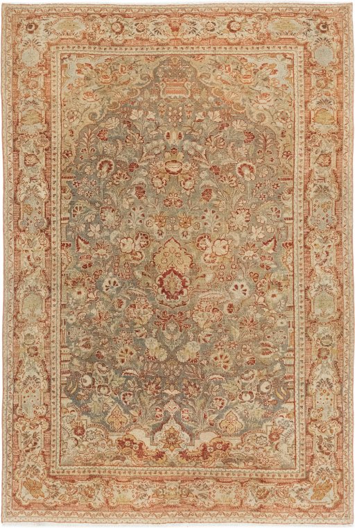 Full view of 1930s Ghazvin rug from Iran / Persia, 231 × 137 cm in Gray tones