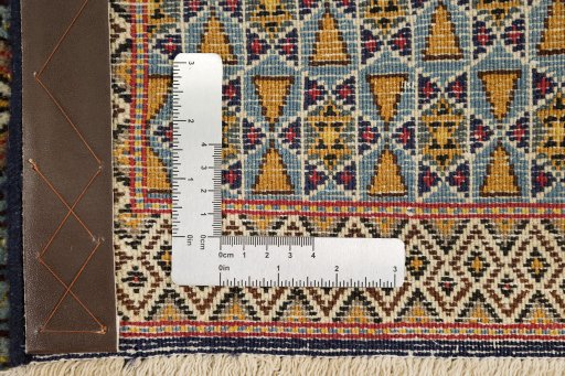 Full view of 1960s Ghom rug from Iran / Persia, 210 × 125 cm in Blue tones
