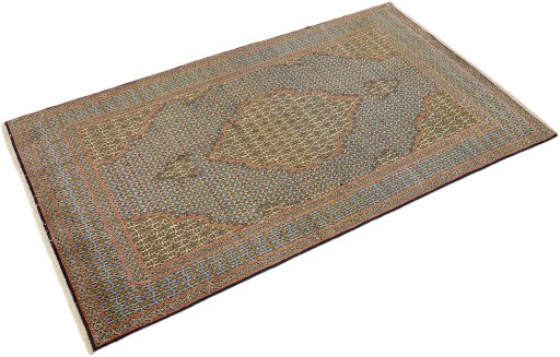 Close-up detail of 1960s Ghom rug from Iran / Persia showing Wool weave