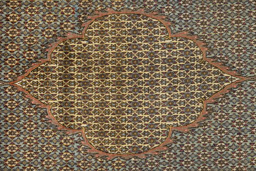 Central medallion detail of 1960s Ghom rug from Iran / Persia