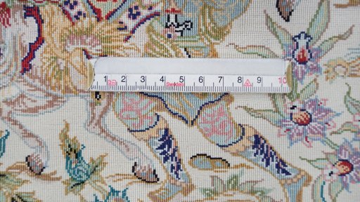 Corner detail of New Ghom rug showing border pattern and Silk pile