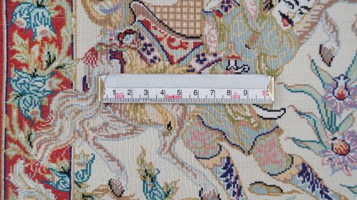 Corner detail of New Ghom rug showing border pattern and Silk pile