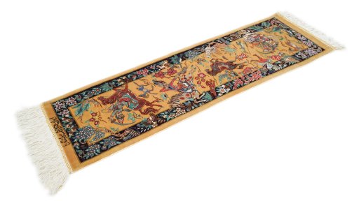 Close-up detail of New Ghom rug from Iran / Persia showing Silk weave