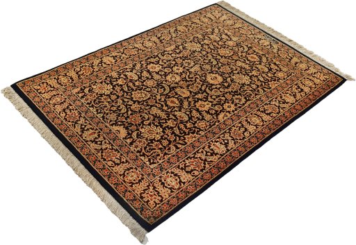 Corner detail of New Ghom rug showing border pattern and Silk pile