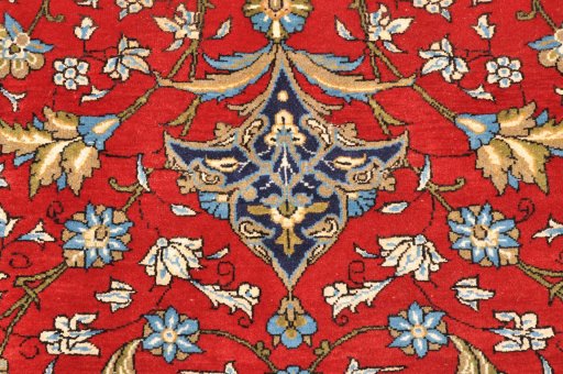 Central medallion detail of 1970s Ghom rug from Iran / Persia