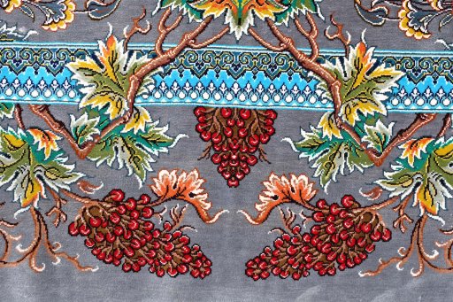 Close-up detail of New Ghom rug from Iran / Persia showing Silk weave