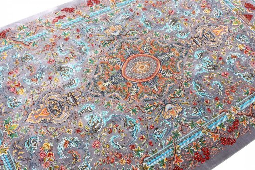 Backside of handmade New Ghom rug showing knot structure and weave density