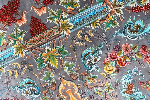 Corner detail of New Ghom rug showing border pattern and Silk pile
