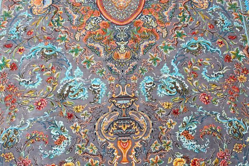 Central medallion detail of New Ghom rug from Iran / Persia