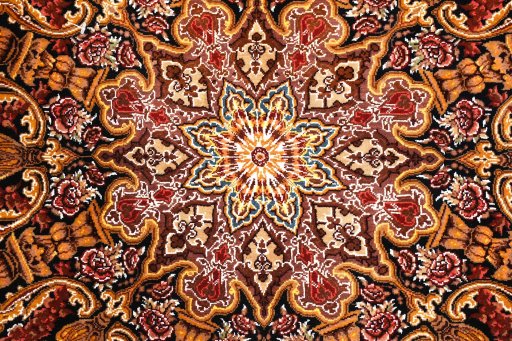 Close-up detail of New Ghom rug from Iran / Persia showing Silk weave