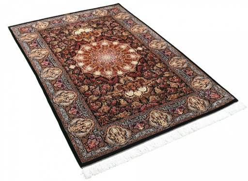 Corner detail of New Ghom rug showing border pattern and Silk pile