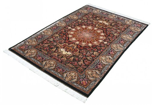 Close-up detail of New Ghom rug from Iran / Persia showing Silk weave