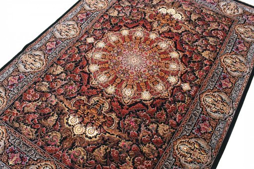 Full view of New Ghom rug from Iran / Persia, 199 × 135 cm in Gray tones