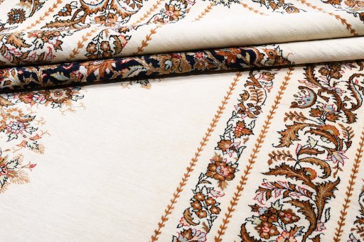 Surface texture of New Ghom rug with natural Silk and intricate pattern