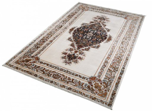 Close-up detail of New Ghom rug from Iran / Persia showing Silk weave
