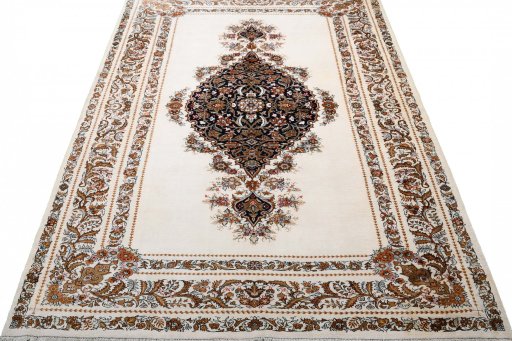 Surface texture of New Ghom rug with natural Silk and intricate pattern