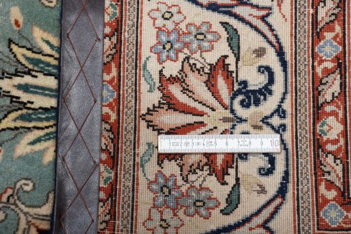 Full view of New Ghom rug from Iran / Persia, 240 × 153 cm in Blue tones