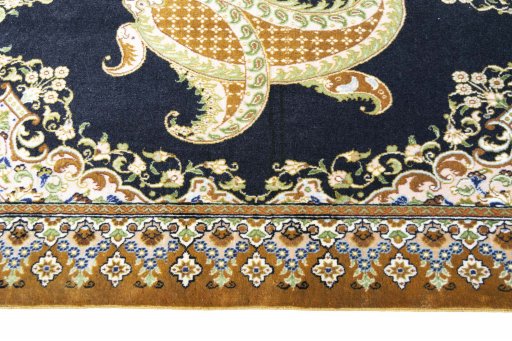 Full view of 2000s Ghom rug from Iran / Persia, 120 × 80 cm in Blue tones