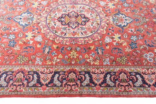Full view of New Ghom rug from Iran / Persia, 155 × 107 cm in Red tones