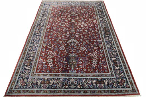 Surface texture of 1970s Ghom rug with natural Silk and intricate pattern