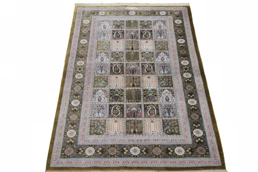 Surface texture of New Ghom rug with natural Silk and intricate pattern