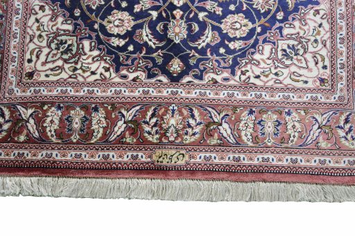 Full view of 2000s Ghom rug from Iran / Persia, 118 × 77 cm in Blue tones