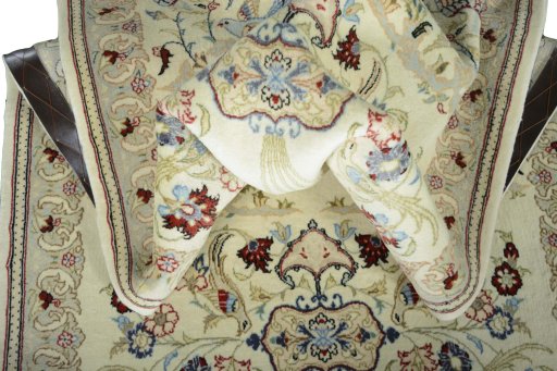 Corner detail of New Ghom rug showing border pattern and Cork pile