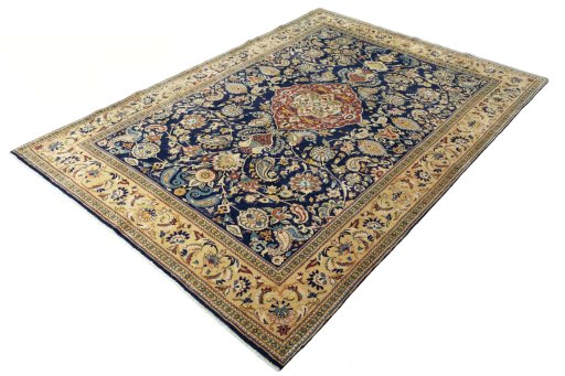 Corner detail of New Ghom rug showing border pattern and Cork pile