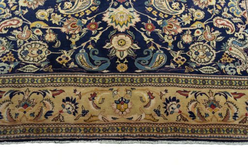 Full view of New Ghom rug from Iran / Persia, 306 × 214 cm in Blue tones