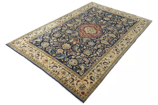 Corner detail of New Ghom rug showing border pattern and Cork pile