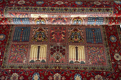 Full view of New Ghom rug from Iran / Persia, 198 × 136 cm in Multi Color tones