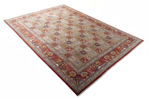Close-up detail of New Ghom rug from Iran / Persia showing Wool weave