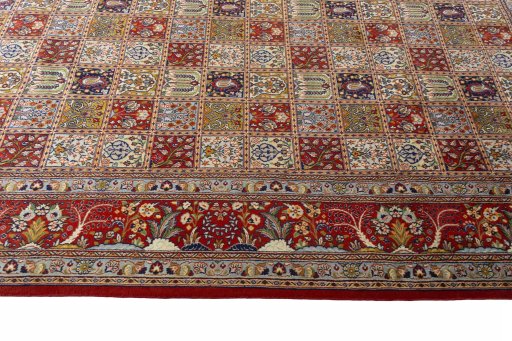 Close-up detail of New Ghom rug from Iran / Persia showing Wool weave