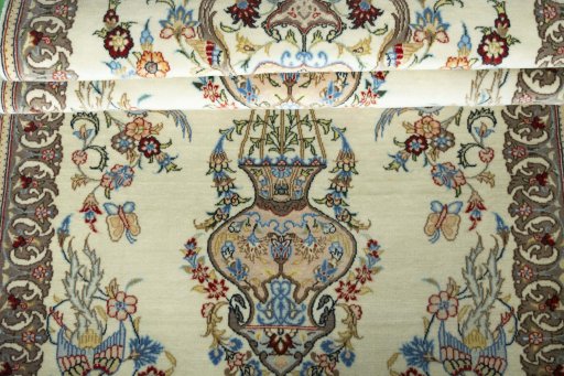 Corner detail of New Ghom rug showing border pattern and Cork pile