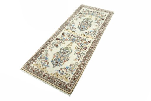 Corner detail of New Ghom rug showing border pattern and Cork pile