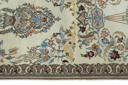 Full view of New Ghom rug from Iran / Persia, 193 × 80 cm in Beige tones