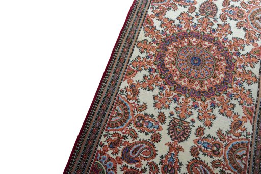 Backside of handmade New Ghom rug showing knot structure and weave density
