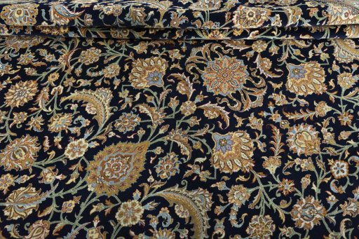 Close-up detail of 1950s Ghom rug from Iran / Persia showing Cork weave