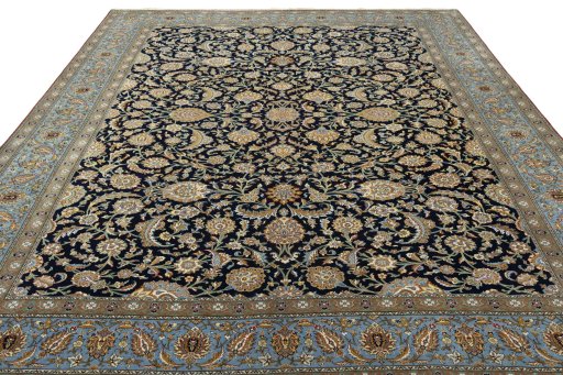 Surface texture of 1950s Ghom rug with natural Cork and intricate pattern