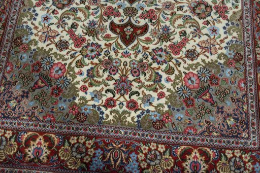 Close-up detail of 2000s Ghom rug from Iran / Persia showing Cork weave