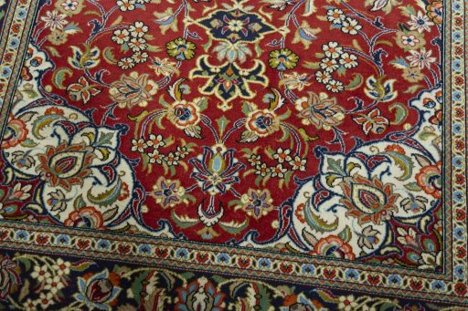 Close-up detail of 2000s Ghom rug from Iran / Persia showing Cork weave