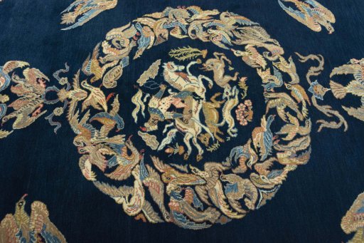Central medallion detail of 1970s Ghom rug from Iran / Persia
