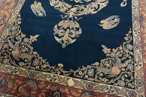 Close-up detail of 1970s Ghom rug from Iran / Persia showing Wool weave