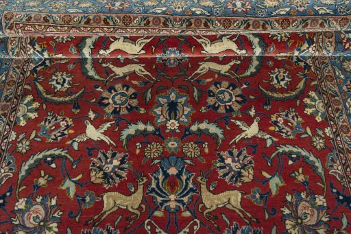 Close-up detail of 1970s Ghom rug from Iran / Persia showing Wool weave