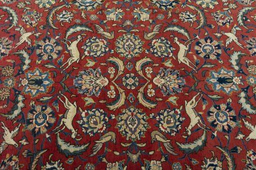 Central medallion detail of 1970s Ghom rug from Iran / Persia