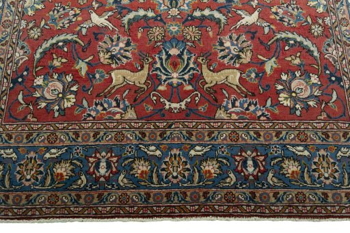 Full view of 1970s Ghom rug from Iran / Persia, 211 × 141 cm in Red tones