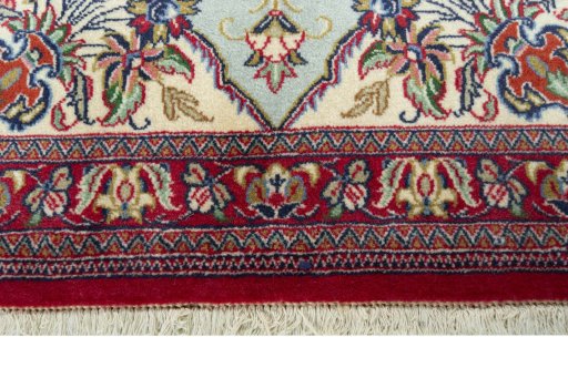 Full view of New Ghom rug from Iran / Persia, 209 × 73 cm in Blue tones